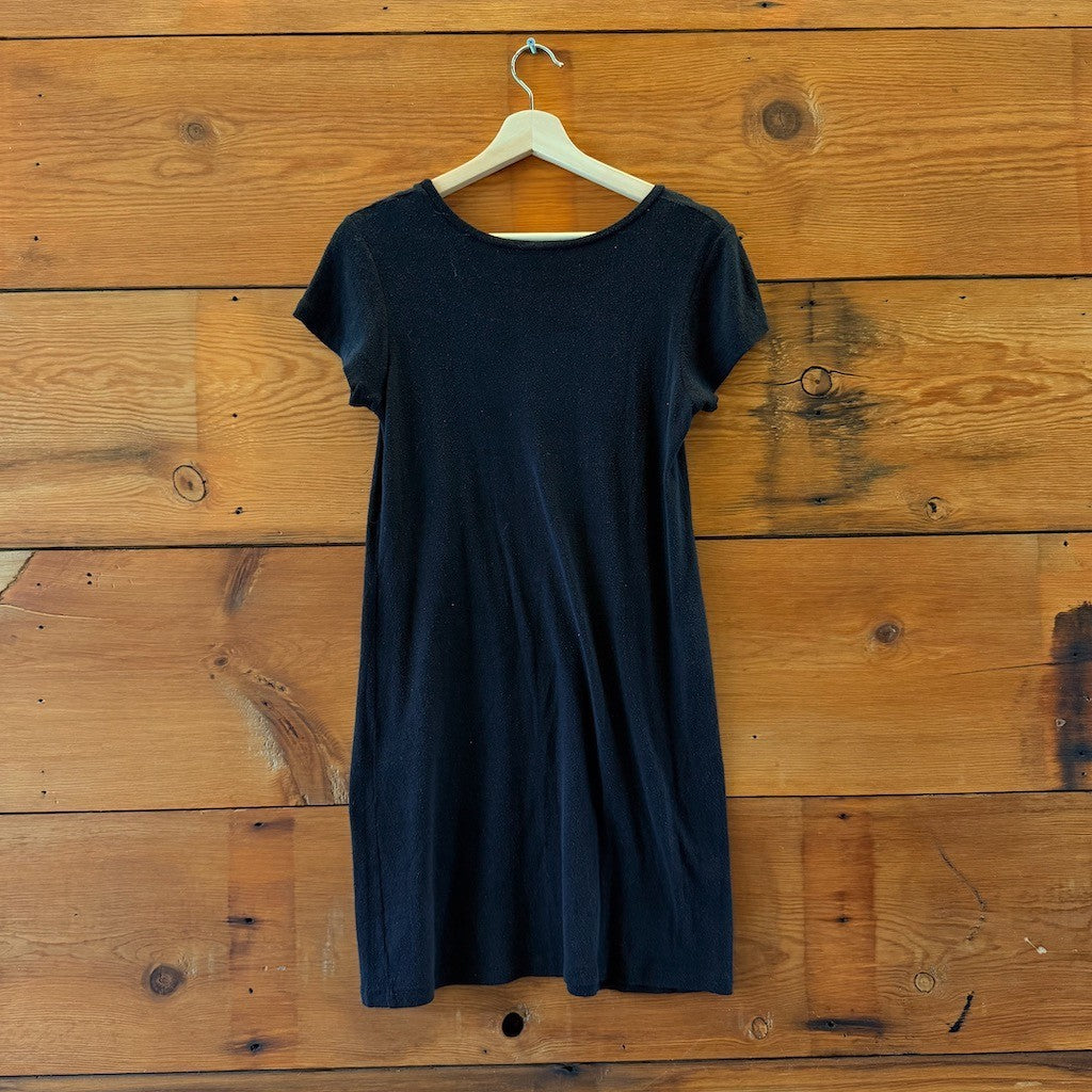 Ozma of California Black Short Sleeve Linen Shift Dress - Size S - 0312IG