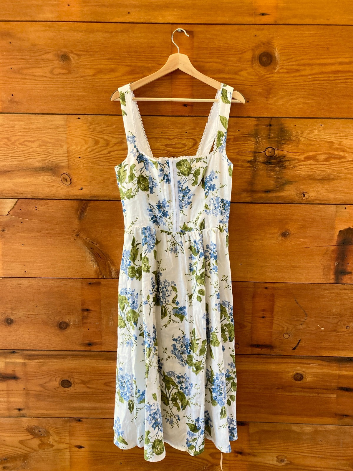 blue and white floral dress reformation Riviera Tagliatelle Linen Minimalist Satin A Line Hancy_2025/7/25 Color:LICHEN BLUE Casual dresses Knotted shoulders