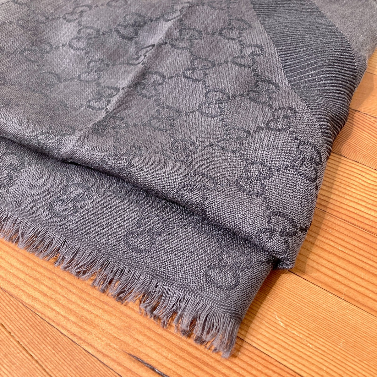 Gucci Gray GG Monogram Wool-Silk Frayed Edge Scarf - 0530JF
