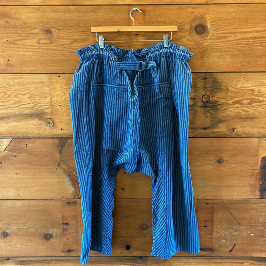 Free People $98 Blue Striped Drop Crotch Pants - Size L - NEW - 1122CT