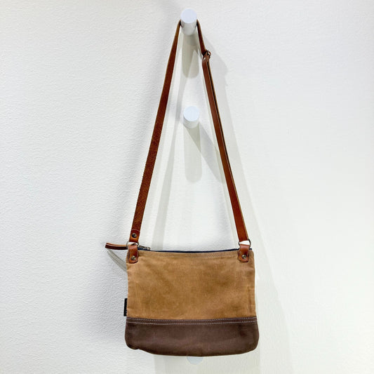 Shift + Wheeler Brown Waxed Canvas & Leather Crossbody Bag - 1103ES