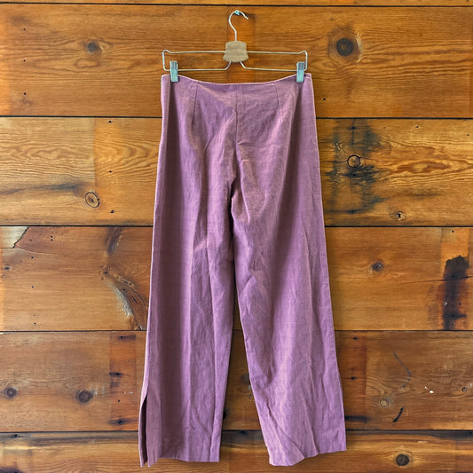 6 - Anda Mauve Linen Blend Split Hem Wide Leg Trouser Pants 0312IG