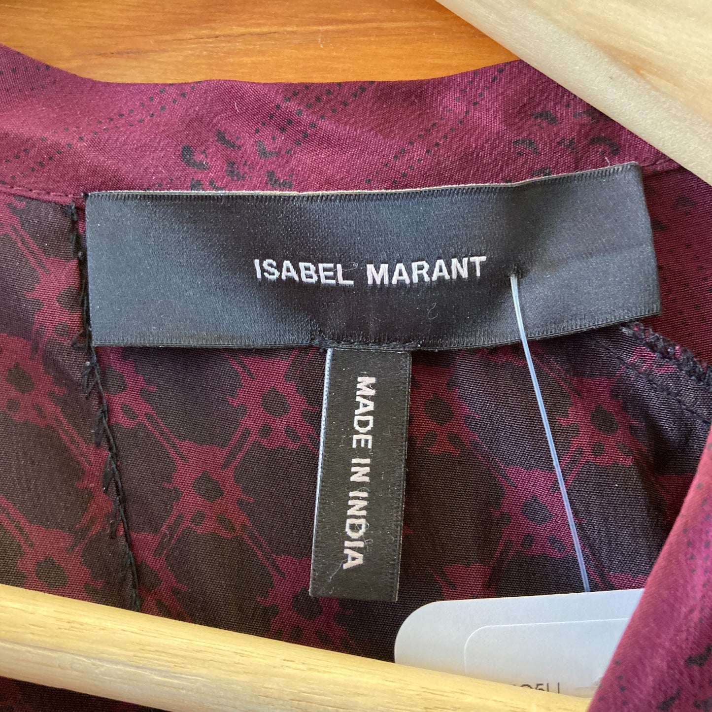 Isabel Marant Burgundy Black Printed Silk Gathered Dress - Size 40 / M - 1107TZ