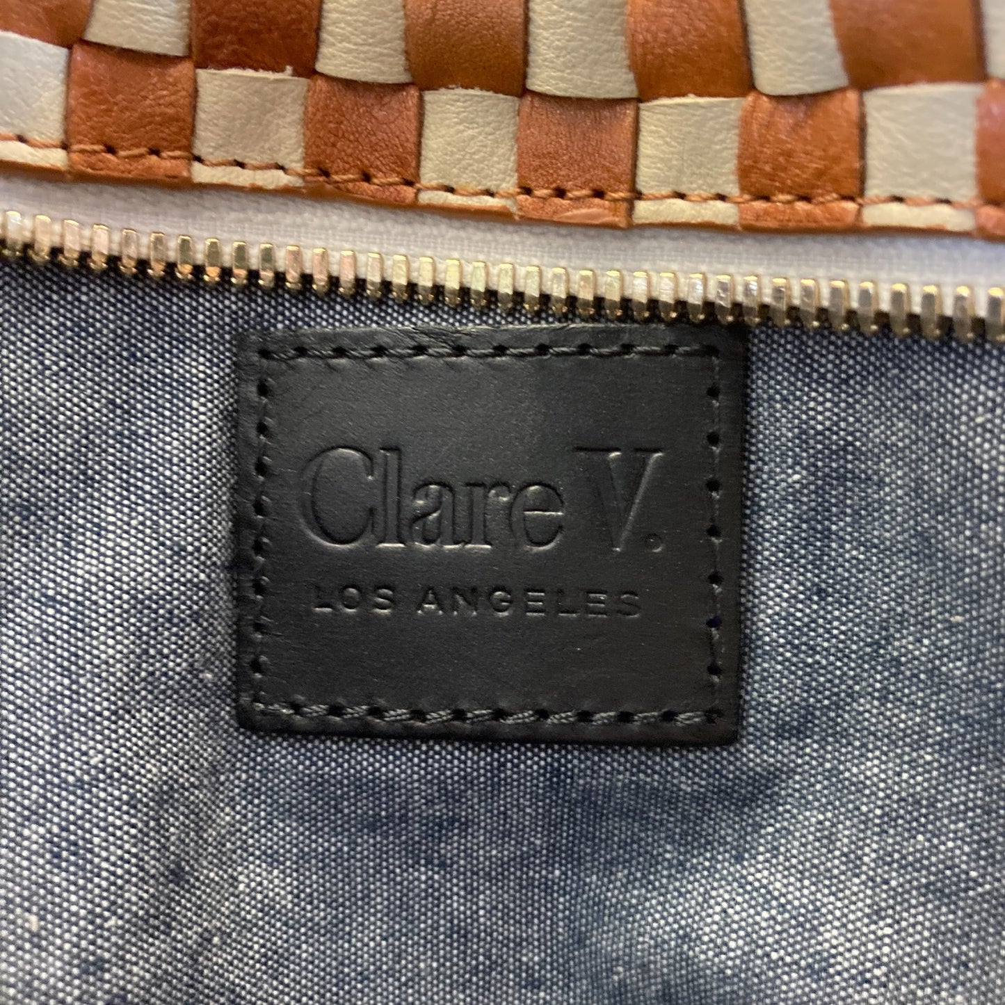 Clare V Brown & Ecru Woven Leather Checkered Grande Fanny Purse - 0120NE