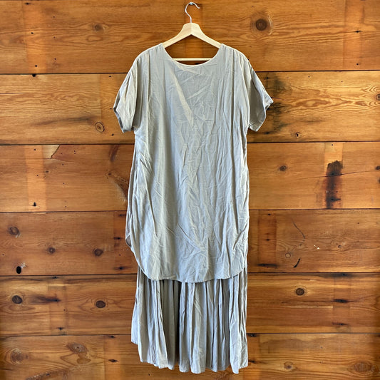 M - Black Crane Taupe Short Sleeve Layered Tiered Ruffled Lagenlook Dress 0416JW