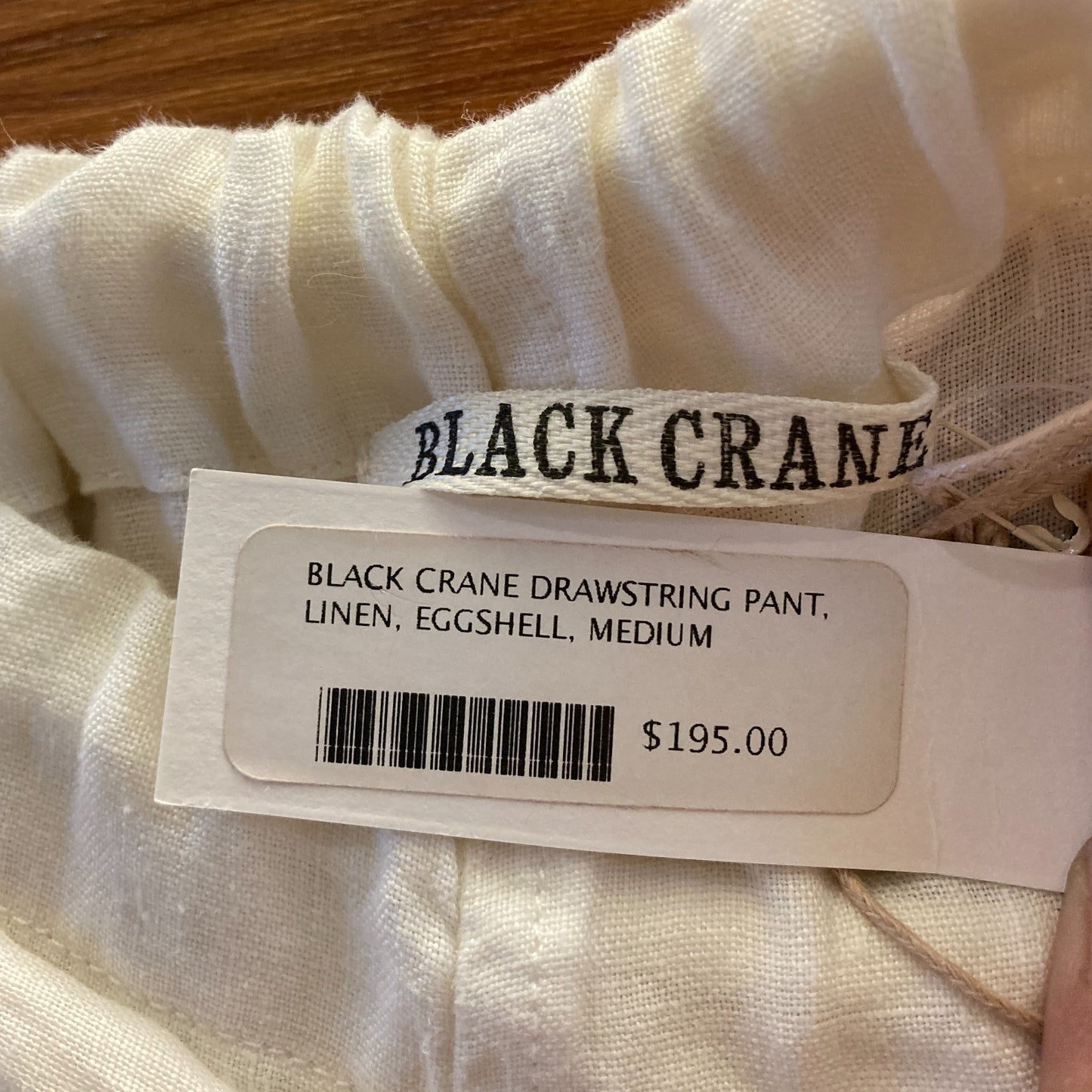 M - Black Crane Eggshell White NEW $195 Drawstring 100% Linen Pants 0416JW