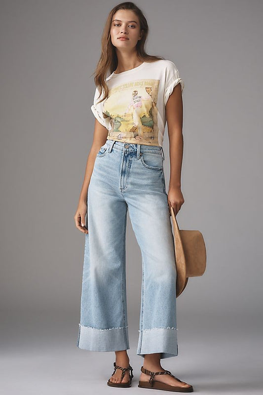 Pistola Light Wash High Rise Denim Wide Leg Lana Cuffed Jeans - Size 27 - 0707PN