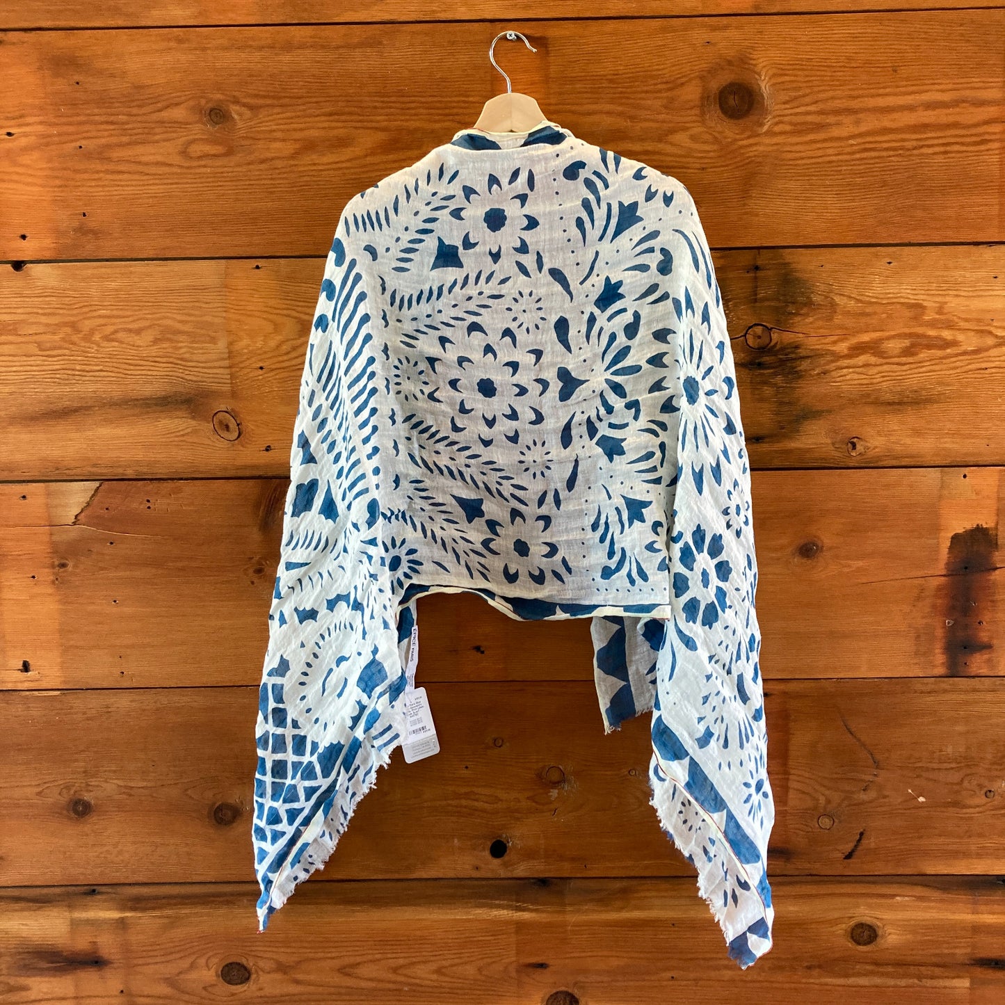 Epice Paris Blue White Geometric Graphic Print Linen Stole Scarf - 4427SC