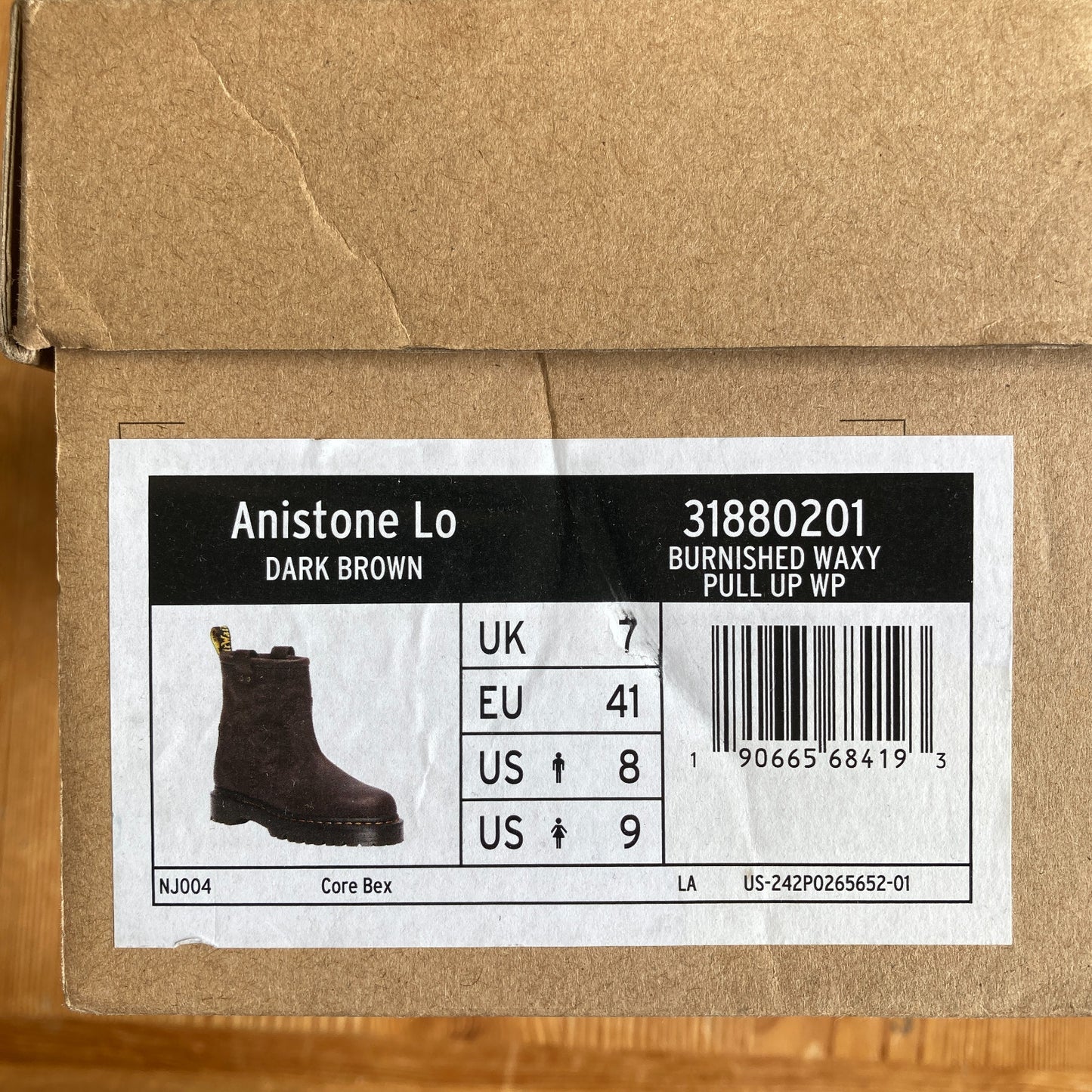 Dr. Martens Dark Brown Leather Anistone Lo Biker Boots w/ Box - Size 8 - 0425SV