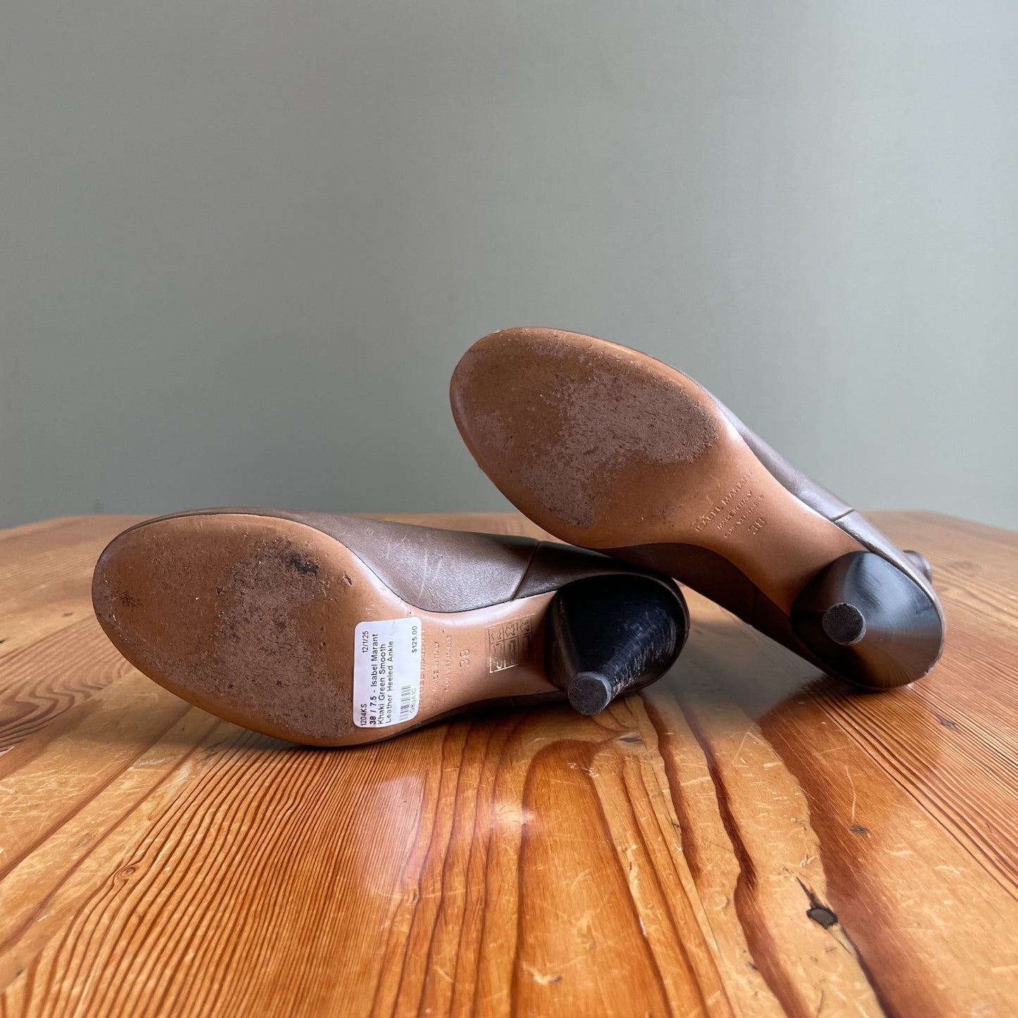 38 / 7.5 - Isabel Marant Khaki Green Smooth Leather Heeled Ankle Boots 1204KS