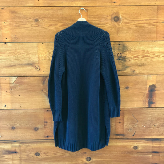 Repeat Navy Blue Ribbed Cotton Long Cardigan Sweater - Size M - 4427SC