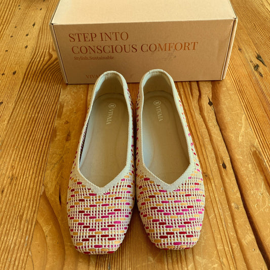 Vivaia Multi Pink Crochet Margot Square Toe Flats NEW w/ Box - 0618SK