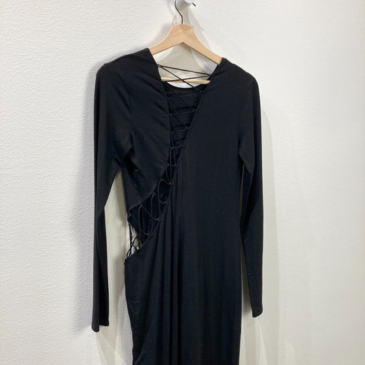 Reformation Black Long Sleeve Knit Corset Tie Cut Out Maxi Dress - Sz L - 0507AH