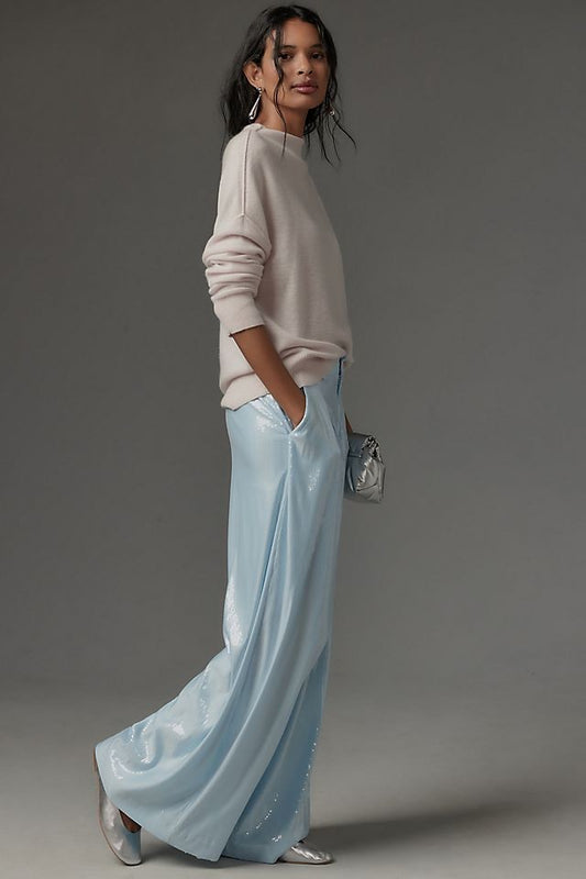 Maeve Anthropologie Blue Sequin Wide Leg Avery Pants - Size 2 - 0520KP