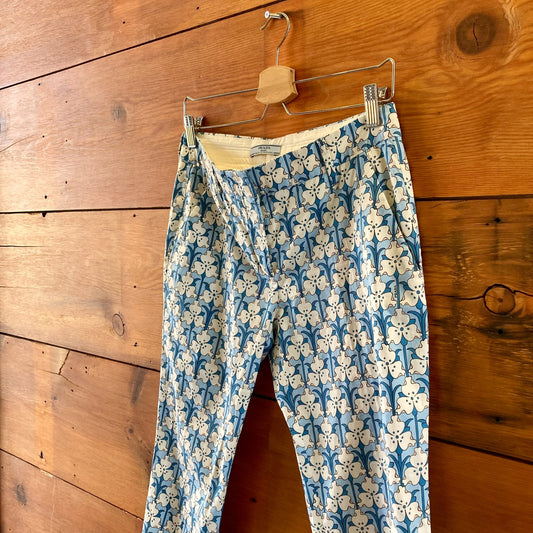 Prada Blue Floral 2017 Ankle Length Slim Fit Pants - Size 40 / 4 US - 0422VS