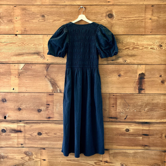 Madewell $128 Black Smocked Short Sleeve Lucie Dress - Size 10 - NEW - 0523HS