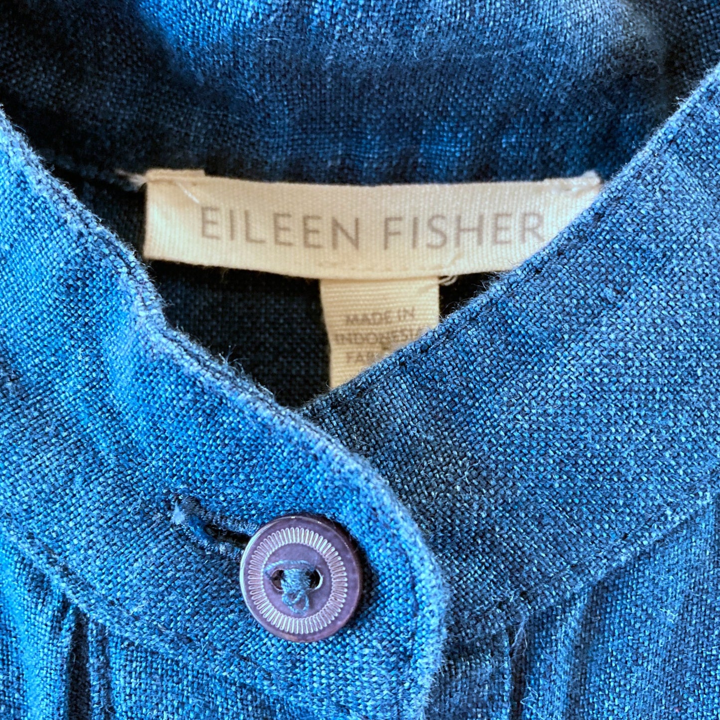 Eileen Fisher NEW Blue Organic Linen Long Sleeve Shift Dress - Size XS - 1125KG
