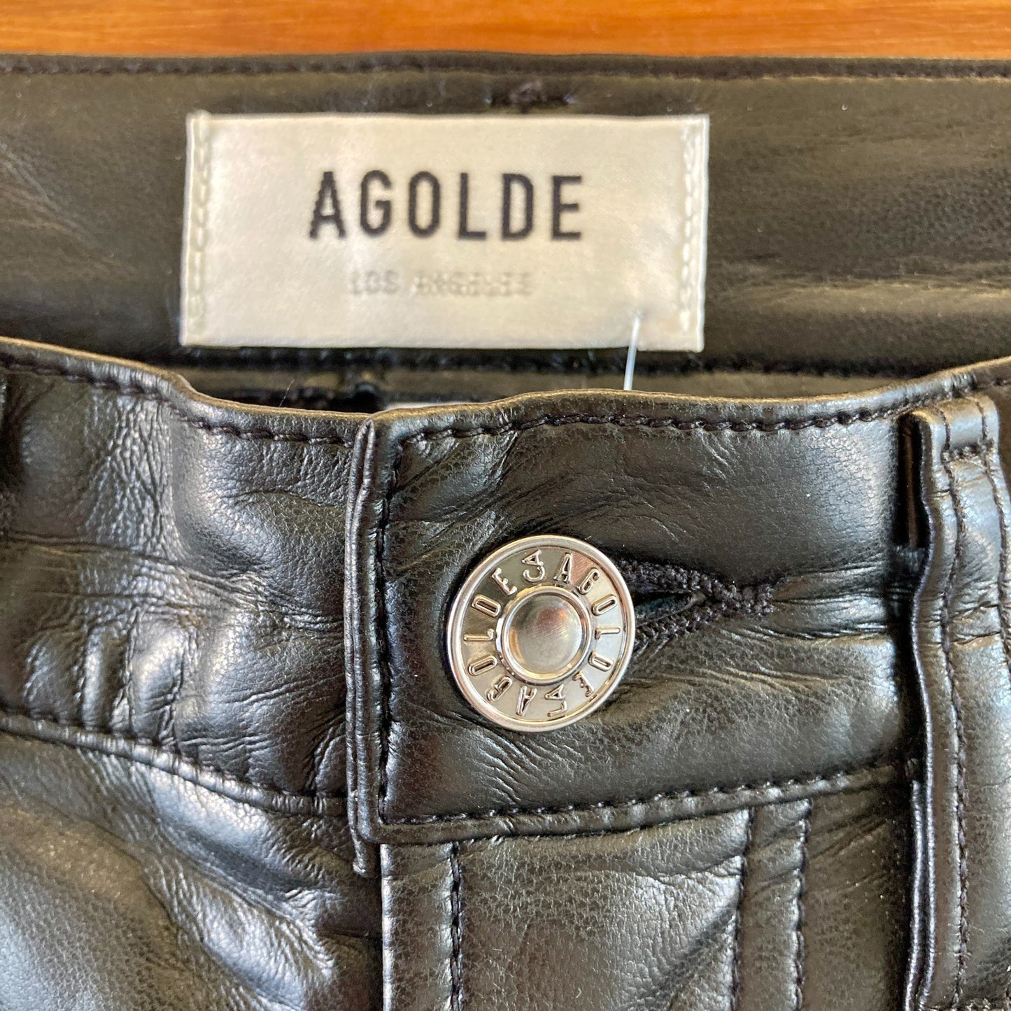 AGOLDE $350 Black Recycled Leather Blend 90's Pinch Waist Pants - Sz 27 - 0802MR