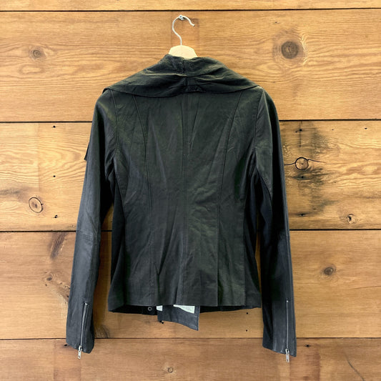 Cartonnier Anthropologie Black Leather Draped Moto Wrap Jacket - Size M - 1103ES