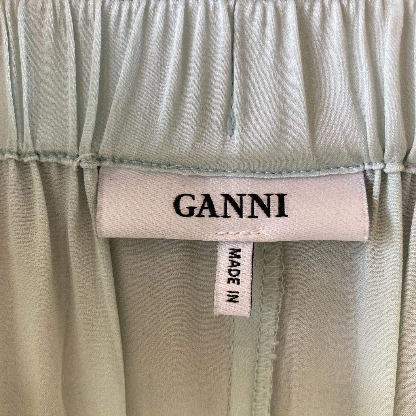 Ganni Light Blue Silk Pull On Horse Print Hem Lounge Pants - Size 36 - 0316CK