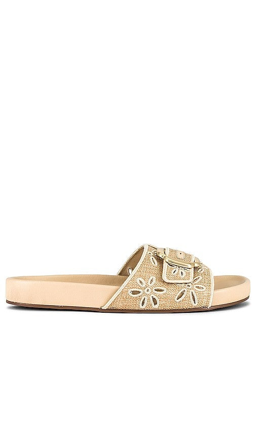 Larroude $250 Eyelet Embroidered Big Buckle Chloe Sandals - Size 8.5 - 1011SC