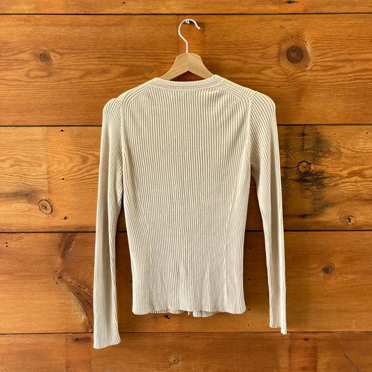 Me + Em Beige Ribbed Knit Gold Button Cardigan Sweater - Size M - 1125EA