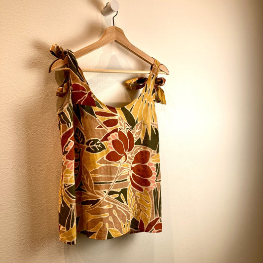 Sezane Vicky Leaf Print Fily Linen Tie Strap Top - Size 38 / US 6 - 0425KN