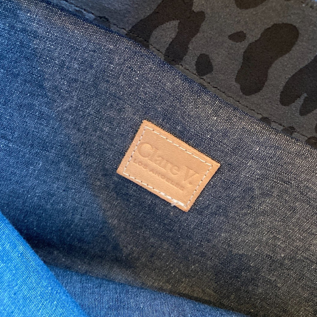 CLARE V Gray Black Animal Print Leopard Suede Tote Shoulder Bag 0104SD