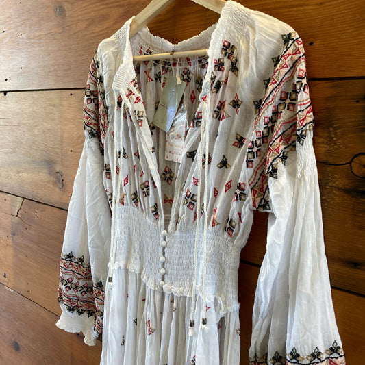 Free People $198 White Embroidered Maxi Duster Dress - Sz S - NEW - 0102AV