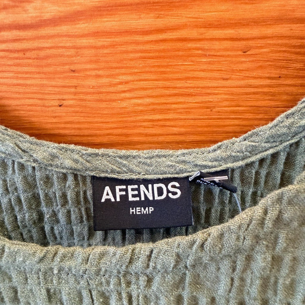 Afends Green Sleeveless Textured Hemp Low Back Dress w/ Pockets - Sz XS - 0312IG