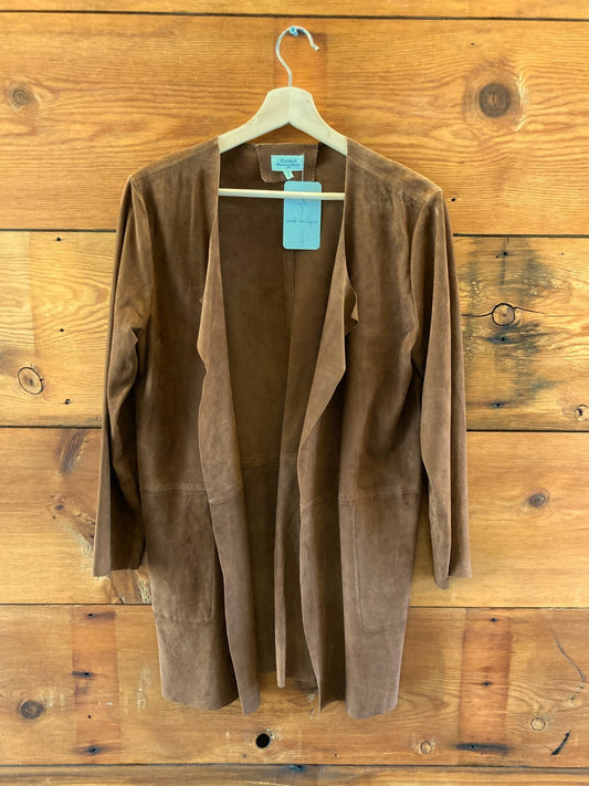 Hartford Brown Goat Suede Leather Draped Front Long Jacket - Size 2 / M - 4427SC