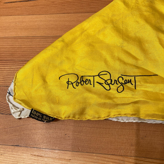 Robert Sargent Vintage 60s/70s Yellow Brown Owl in Tree Silk Scarf - 0320JS