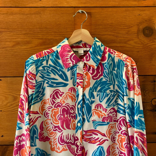 Diane Von Furstenberg Pink Blue Vibrant Print Prita Silk Shirt Dress - 0428OM