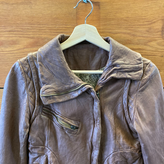 S - Doma Mocha Brown Soft Leather Moto Asymmetrical Zip Jacket 1022SW