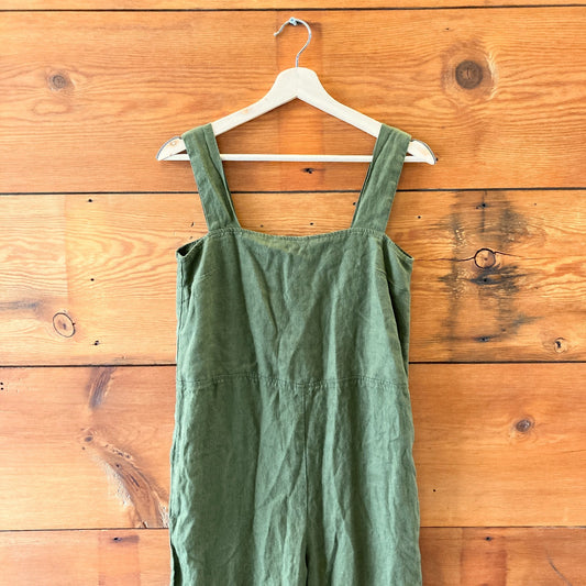 XS - LinenFox Dark Green Sleeveless Button Back Linen Jumpsuit 0312IG