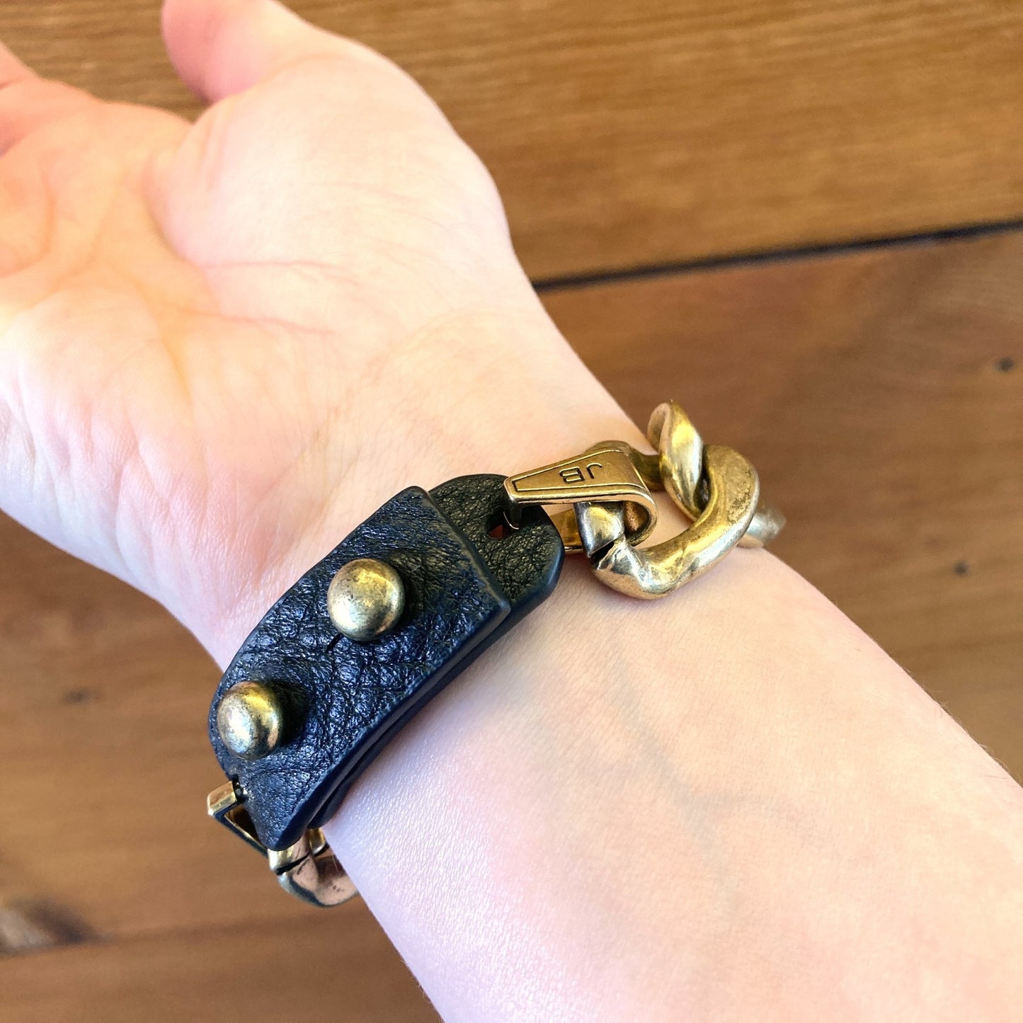 Jenny Bird Gold Chain Link & Leather Chunky Riri Bracelet - 0504AK