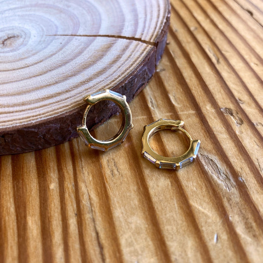 Au79 St. Moritz $114 14k Yellow Gold Plated CZ Stones Hoop Earring - 0120NE
