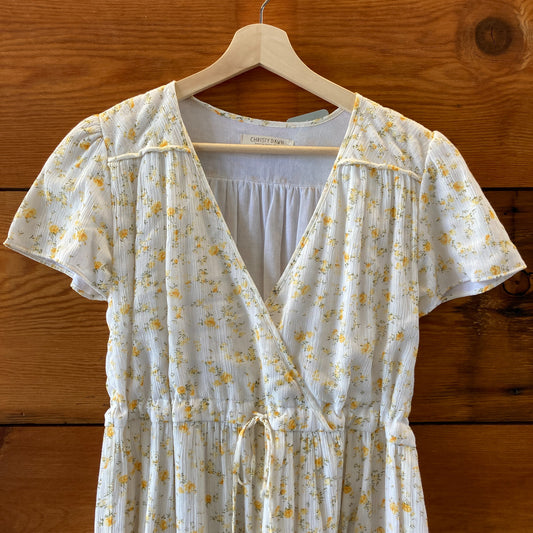 Christy Dawn White & Yellow Floral Gauze Cotton Maxi Dress - Size M - 0805AY