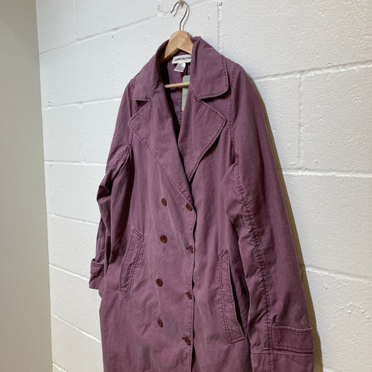 Caron Callahan Purple Double Breasted Long Trench Coat Jacket - Size S - 0419JP