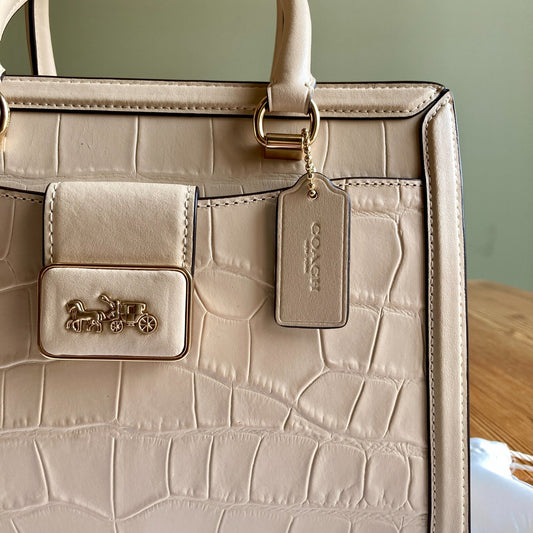 Coach NEW $598 Ivory Crocodile Embossed Grace Carryall Bag - 0731LR