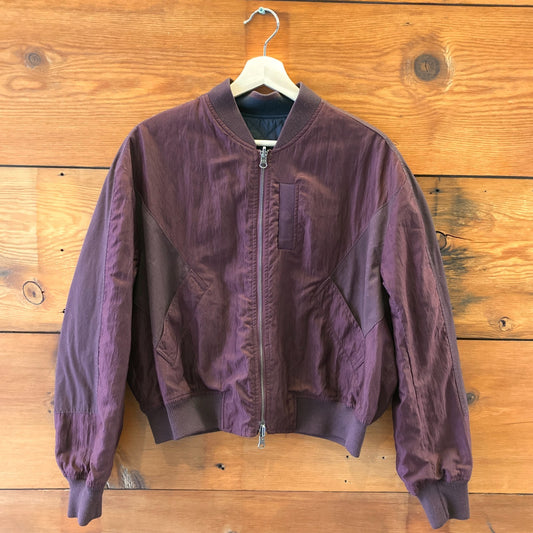 L - Vince Navy & Burgundy Quilted Reversible Zip Up Bomber Jacket 0123MP
