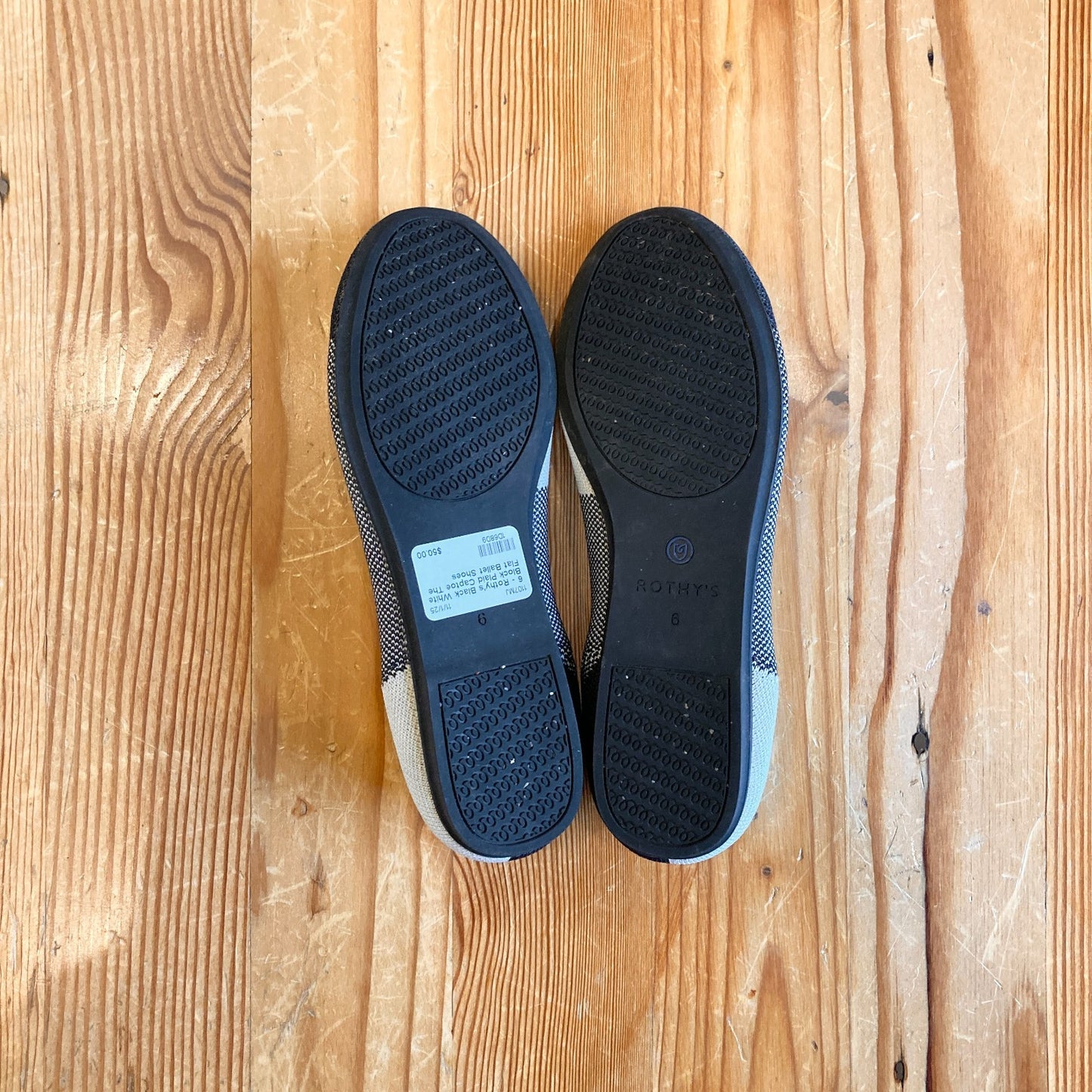 6 - Rothy's Black White Block Plaid Captoe The Flat Ballet Shoes 1107MJ