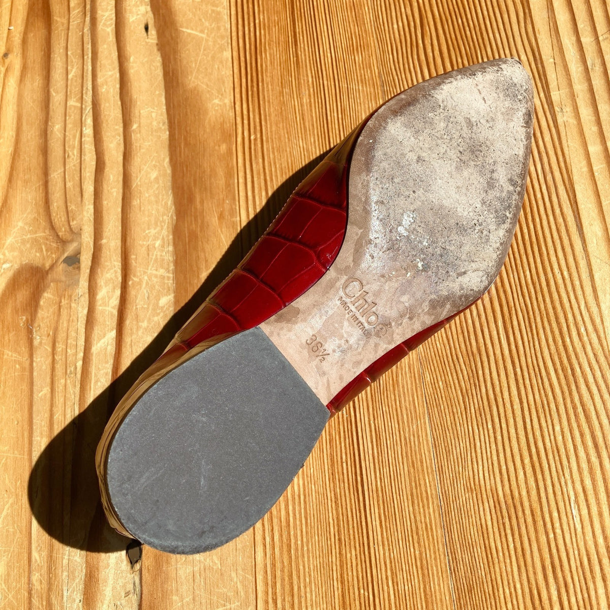 Chloe Burgundy Croc Embossed Scallop Laurena Flats Shoes - Sz 36.5 / 6.5- 0927EK