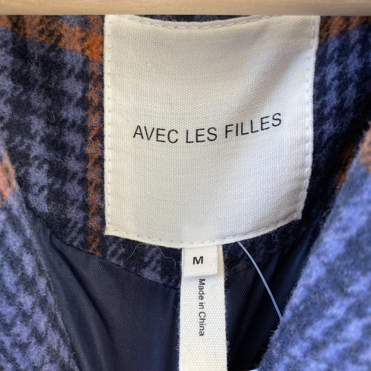 M - Avec les Filles Anthropologie Blue Plaid Long Coat *missing button 0507AH