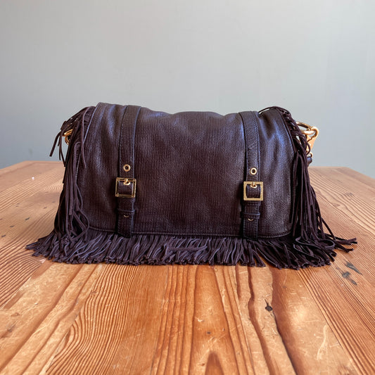Tory Burch Dark Brown Fringe Leather Suede Sawla Messenger Bag - 0416PP