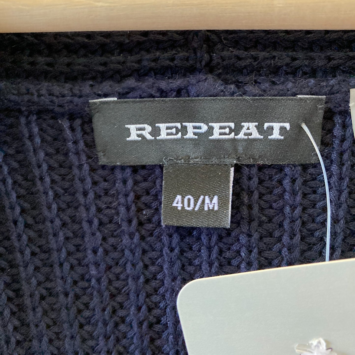 Repeat Navy Blue Ribbed Cotton Long Cardigan Sweater - Size M - 4427SC