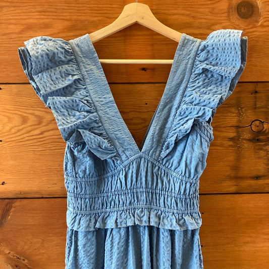SEA Blue Plunging V-Neck Loren Cambric Flutter Sleeve Dress - Size S - 0411SZ