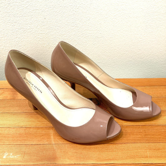Bottega Veneta $880 Nude Patent Open Toe Heels Shoes Pumps - Sz 38 / 8 - 1017SC