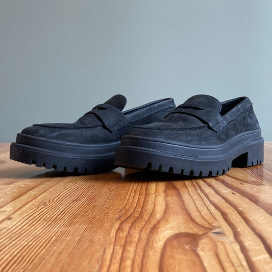 10 - Patina Black Suede Zoe Chunky Penny Loafer Shoes 0519MK