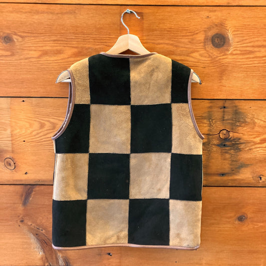 Cawley Black & Tan Checkered Shearling Reversible Ella Vest - Size XXS - 0312IG